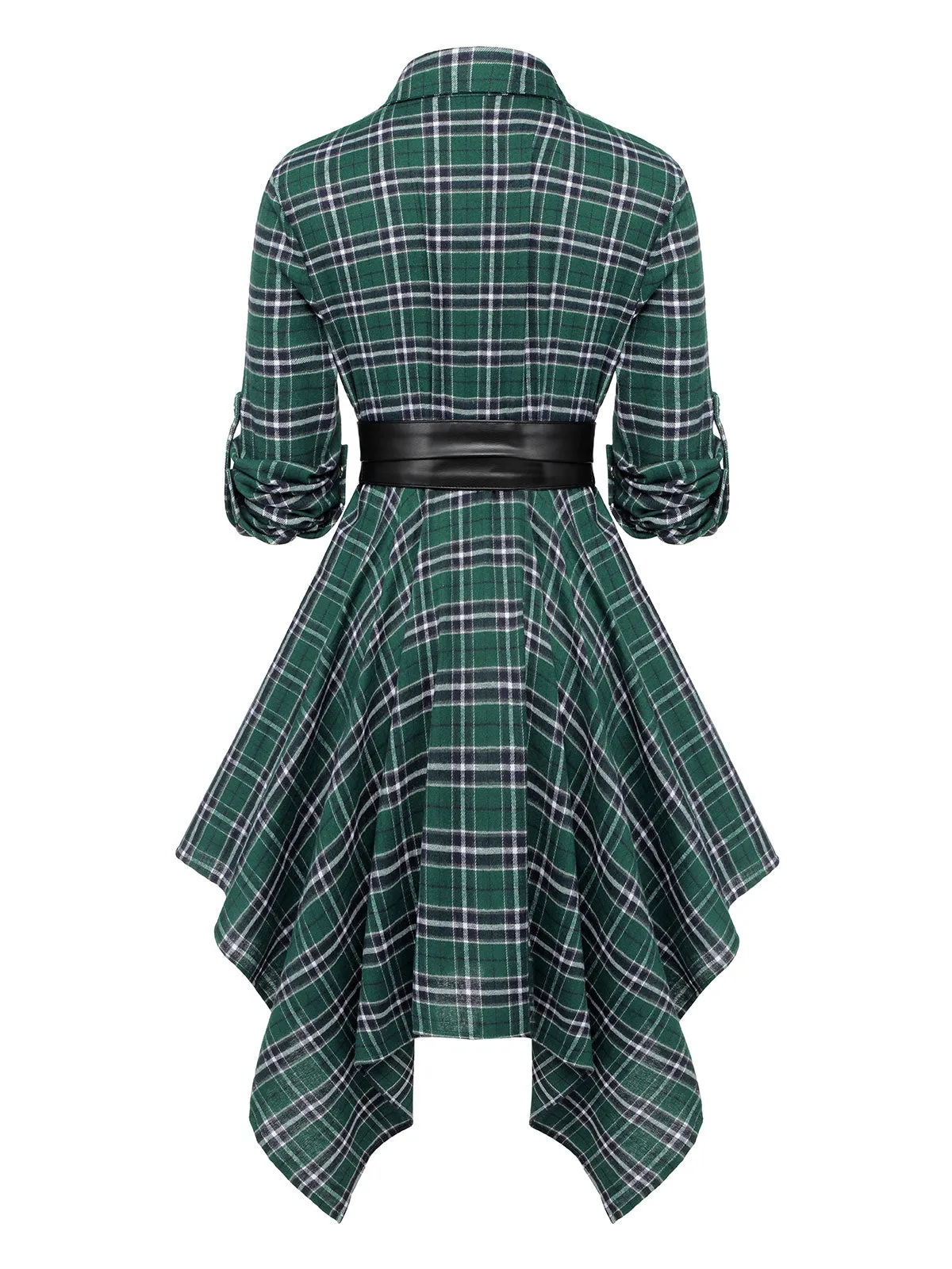 1950s 3/4 Sleeve Plaid Belt Long Tops