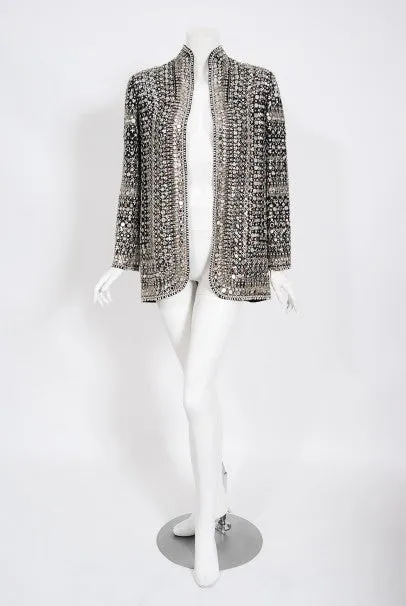 1979 Halston Couture Beaded Mirror Mini Dress & Jacket Made For Liza Minnelli