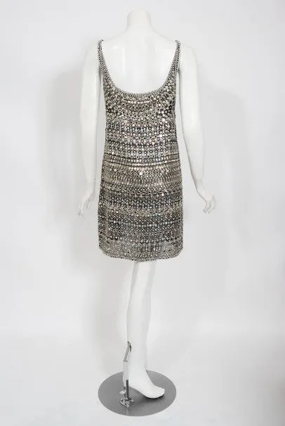 1979 Halston Couture Beaded Mirror Mini Dress & Jacket Made For Liza Minnelli