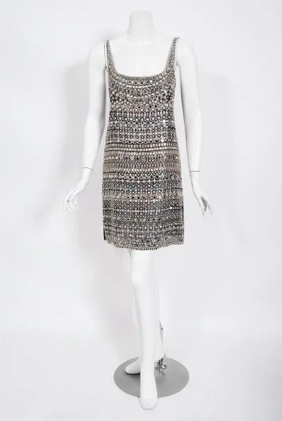 1979 Halston Couture Beaded Mirror Mini Dress & Jacket Made For Liza Minnelli