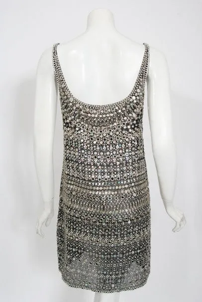 1979 Halston Couture Beaded Mirror Mini Dress & Jacket Made For Liza Minnelli