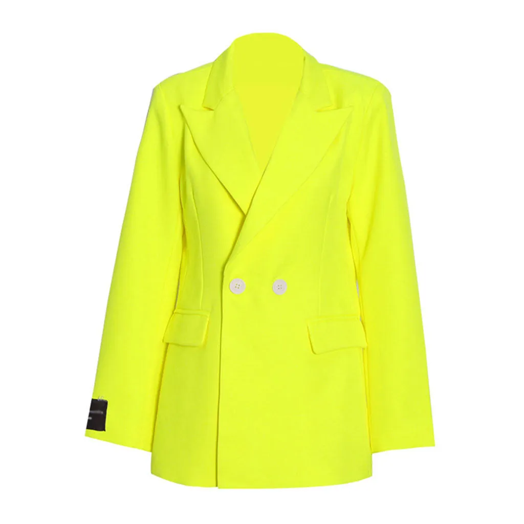 Ambitious Neon Notch Lapel Flap Pocket Long Sleeve Flap Pocket Boxy Blazer