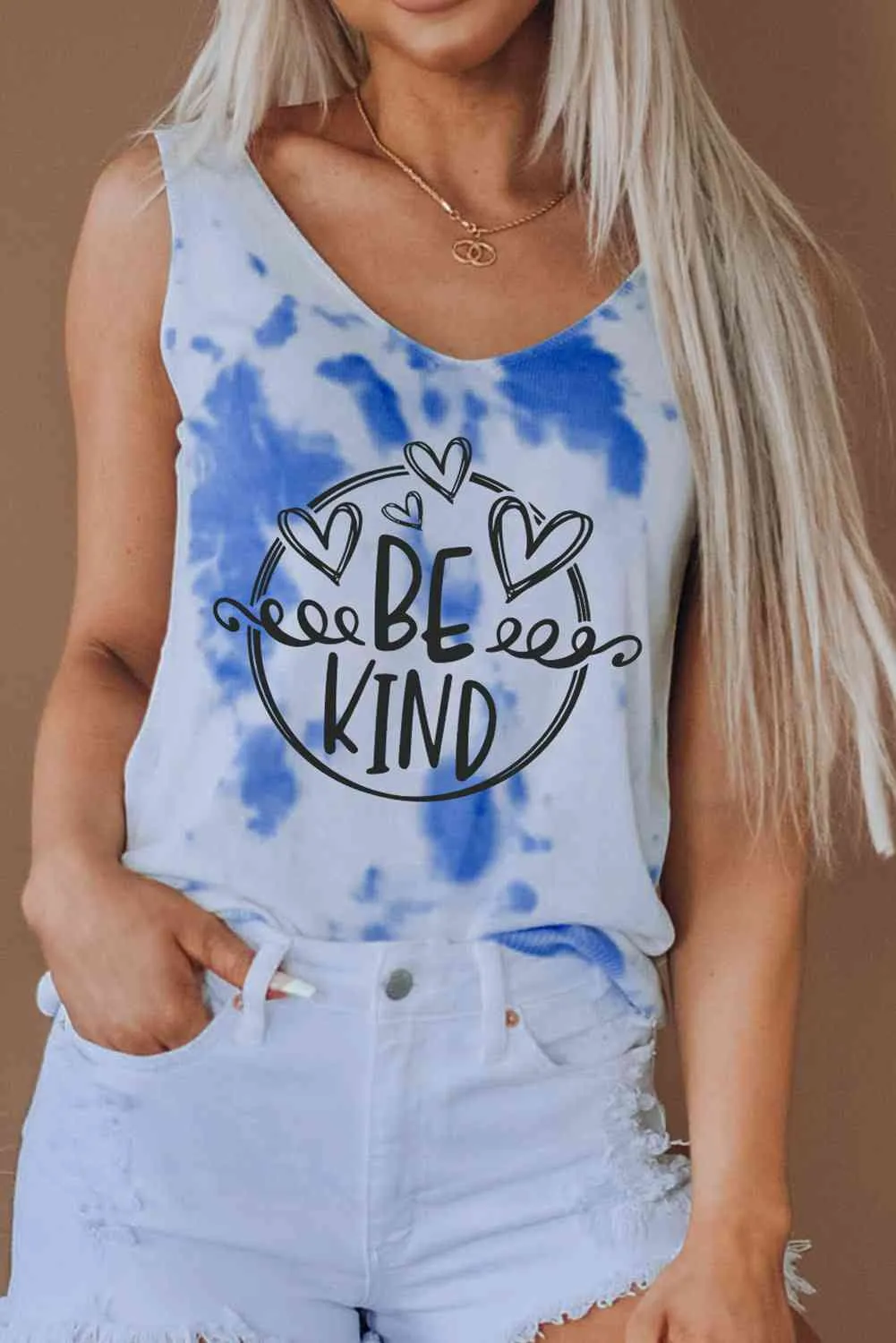 BE KIND Graphic Tie-Dye V-Neck Tank