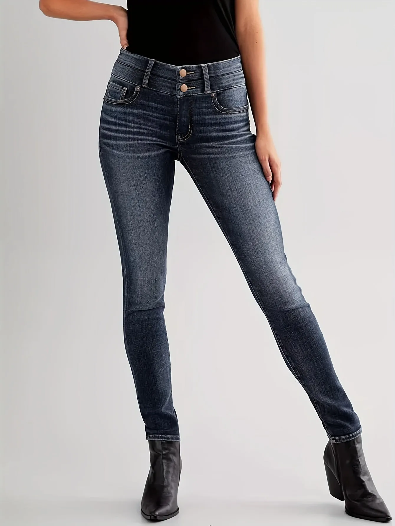 Blue High Stretch Slant Pocket Skinny Jeans for Women