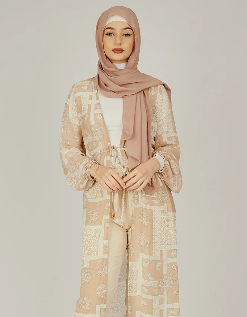 Box Print Chiffon Cardigan