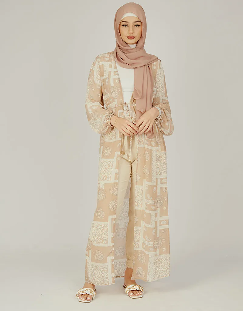 Box Print Chiffon Cardigan