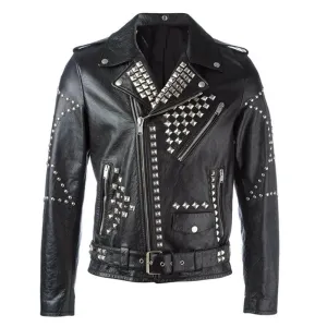 Buy New Quality Mens Black Fashion Studded Punk Style Leather Jackets For Sale