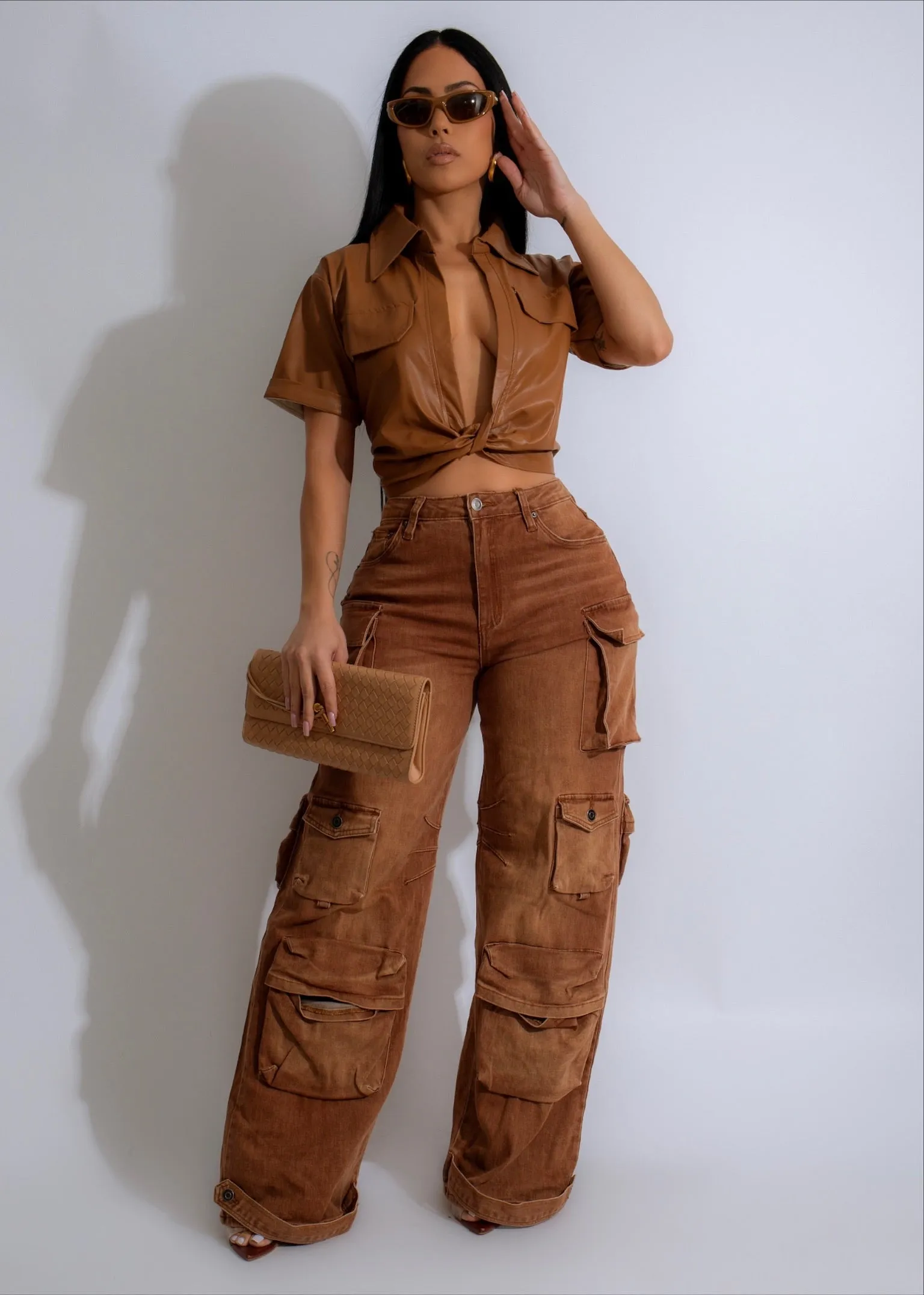 Canyon Breeze Faux Leather Crop Top Brown