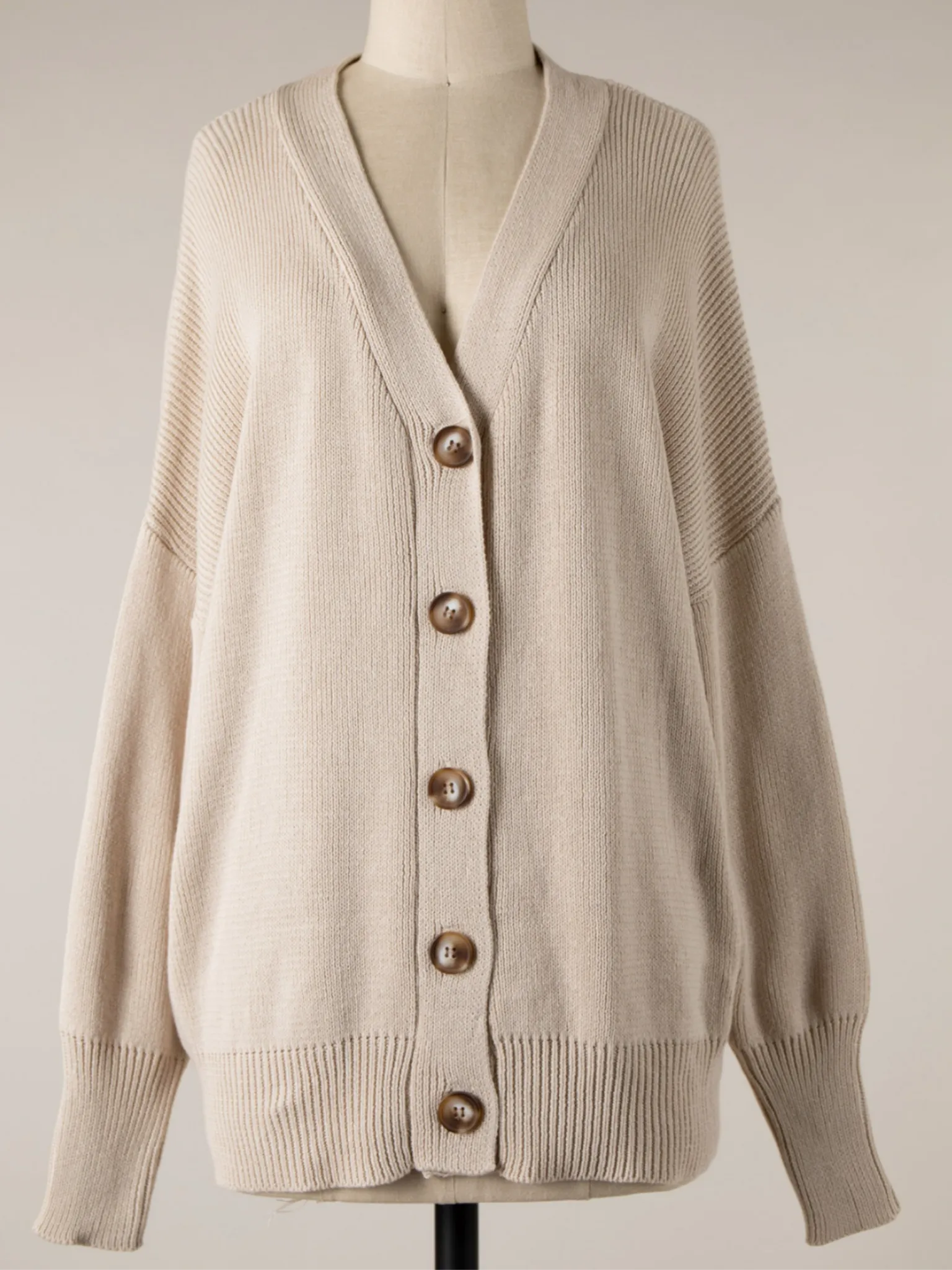 Carla Button Front Cardigan - Beige