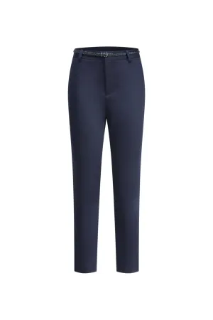 Cotton Blend Spandex Satin Ankle Skinny Pants With Belt