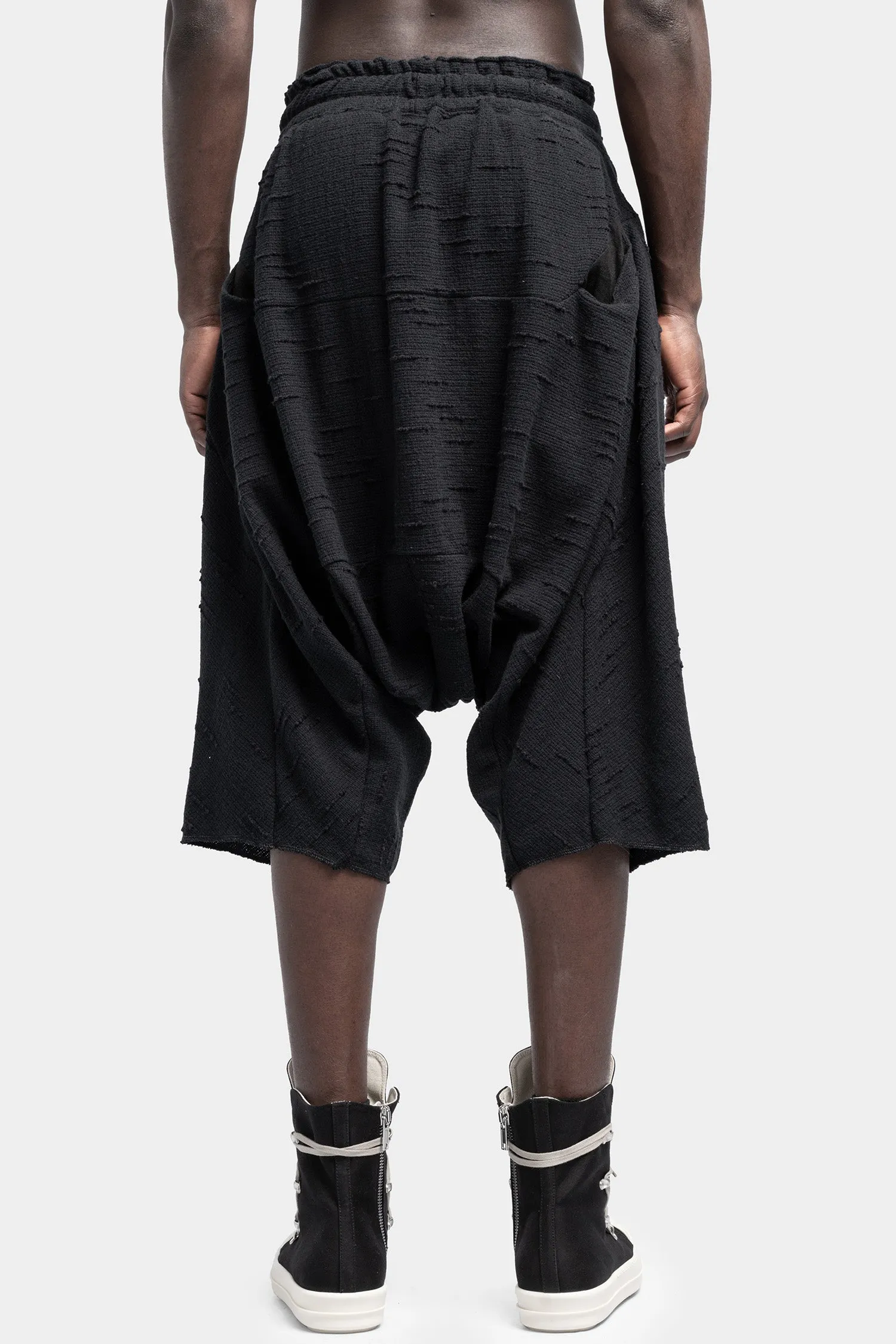 Deep drop crotch contrast shorts