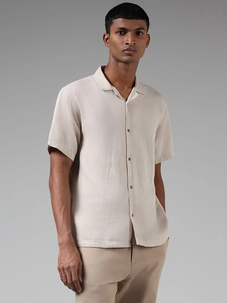 ETA Solid Beige Cotton Relaxed-Fit Shirt