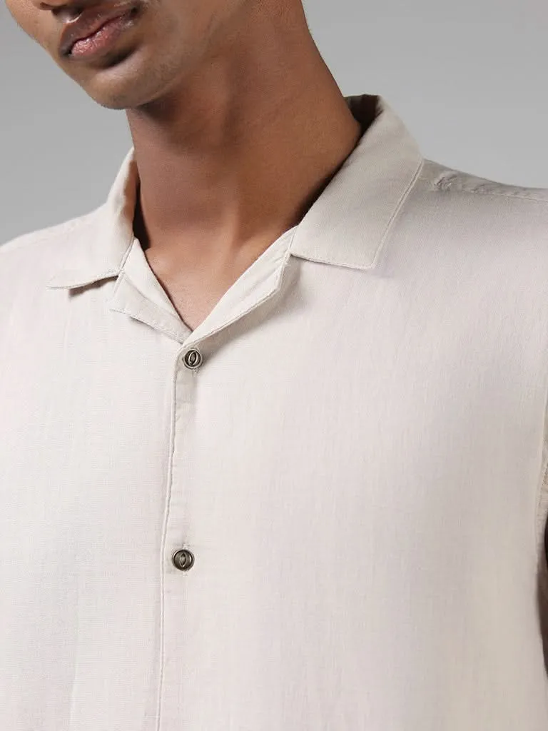 ETA Solid Beige Cotton Relaxed-Fit Shirt