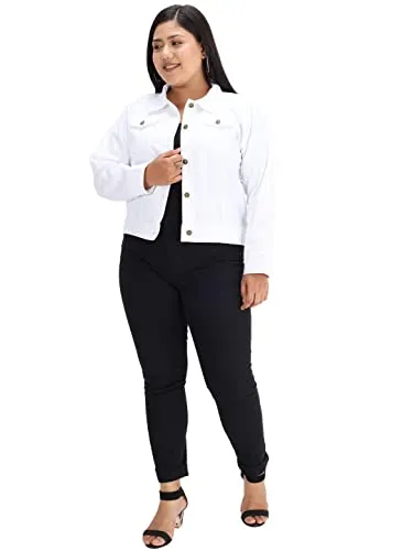 FUNDAY FASHION Cotton Blend Plue Size Full Sleeve Solid Women Casual Jacket (X-Large, White)