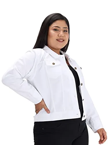 FUNDAY FASHION Cotton Blend Plue Size Full Sleeve Solid Women Casual Jacket (X-Large, White)