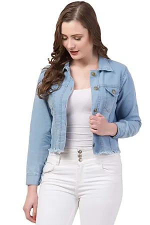 FUNDAY FASHION Solid Full Sleeve Women's Denim Jacket (Medium, Light Blue)