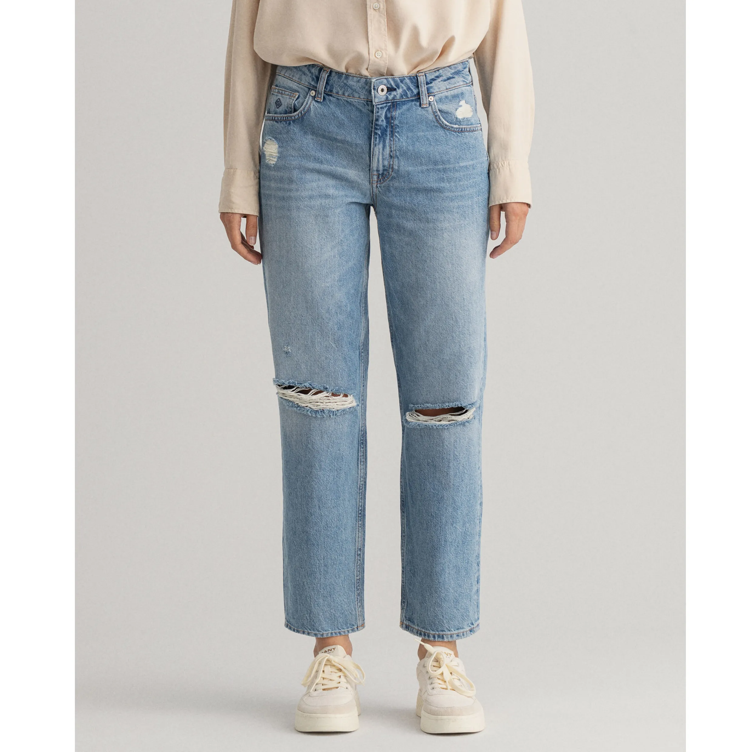 GANT Camie Relaxed Fit Cropped Ripped Jeans 0159