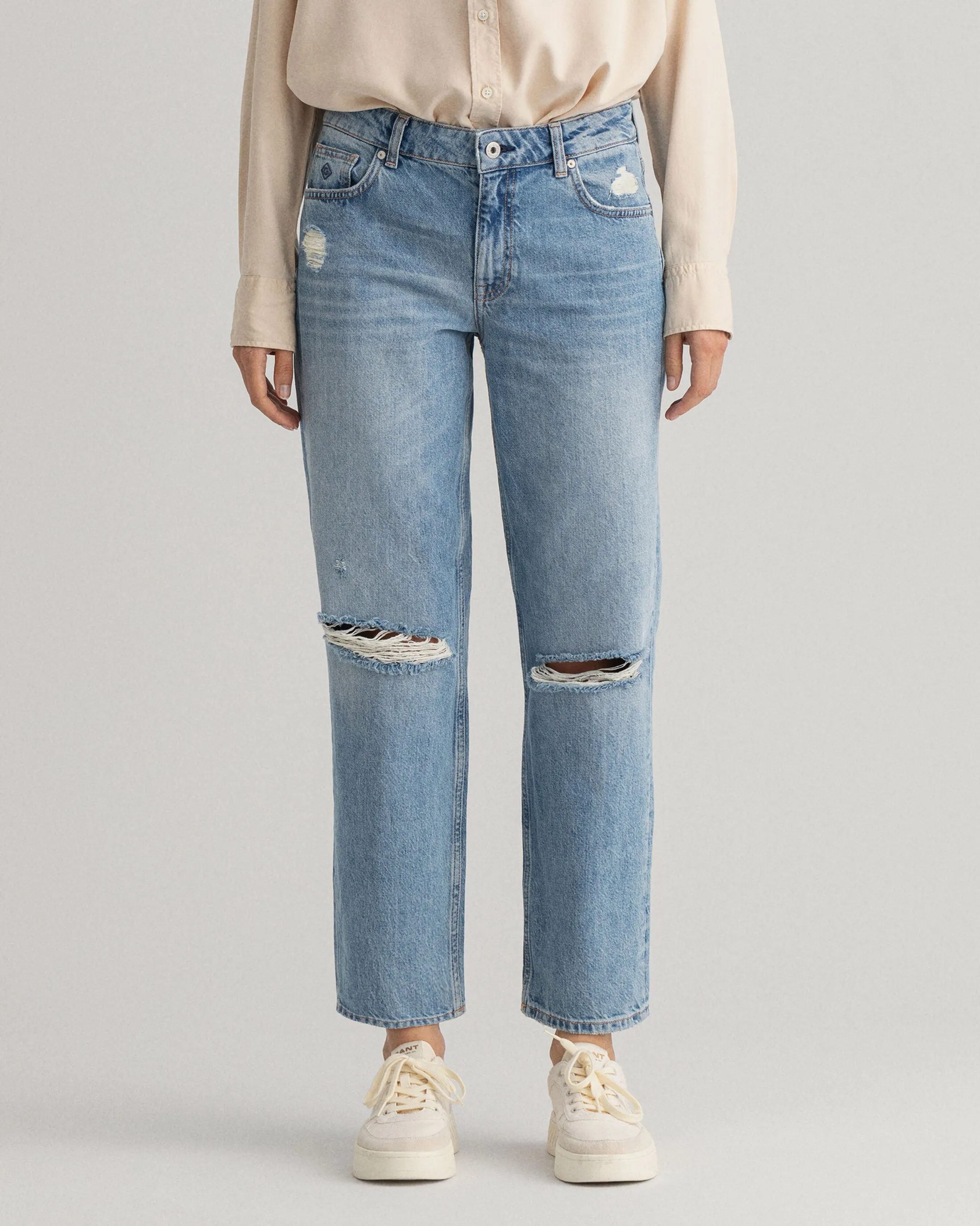 GANT Camie Relaxed Fit Cropped Ripped Jeans 0159