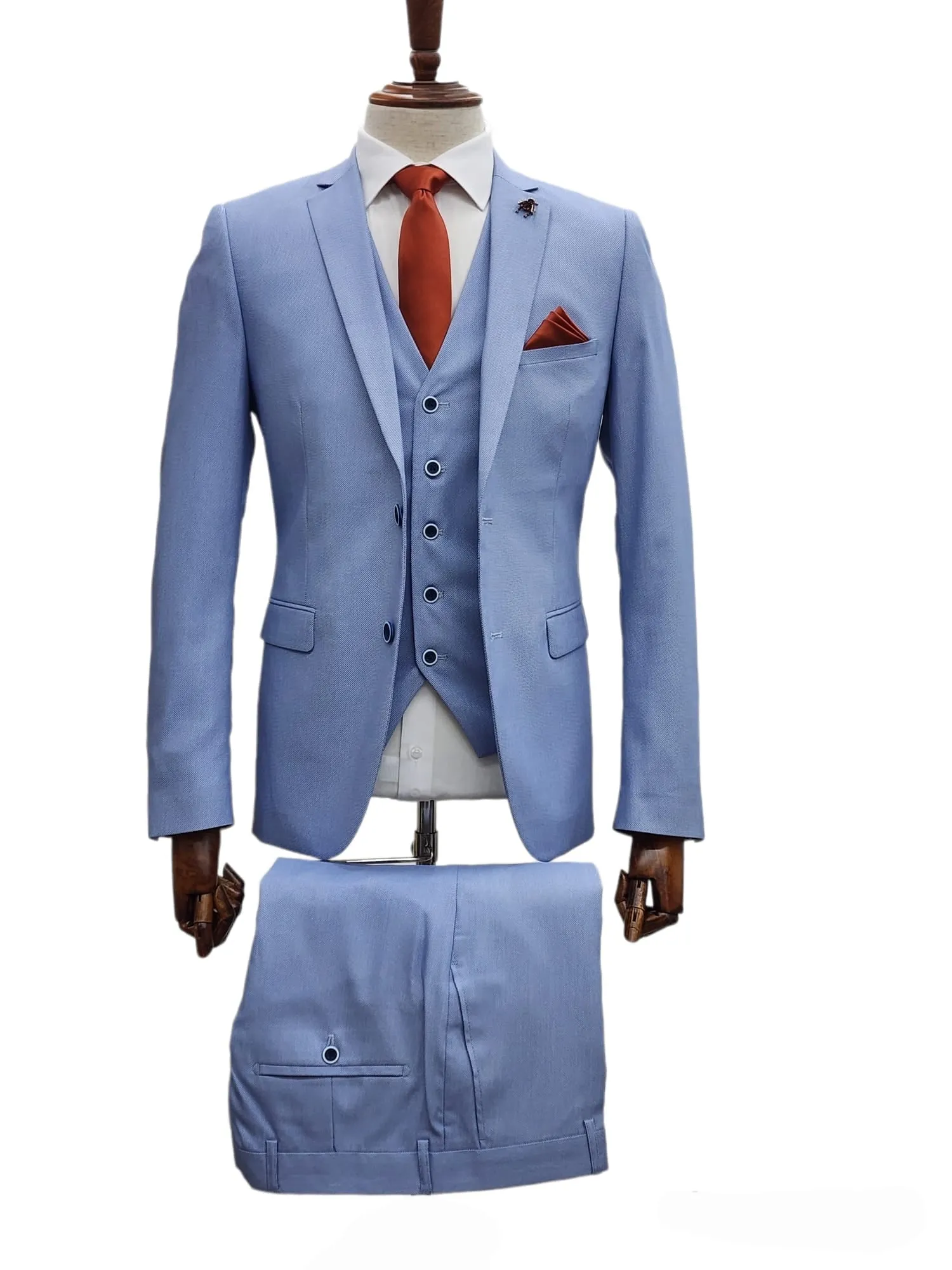 Giovanni Testi 2 Button 3Pc Slim Fit Suit GT2 V-H5130 L.BLUE