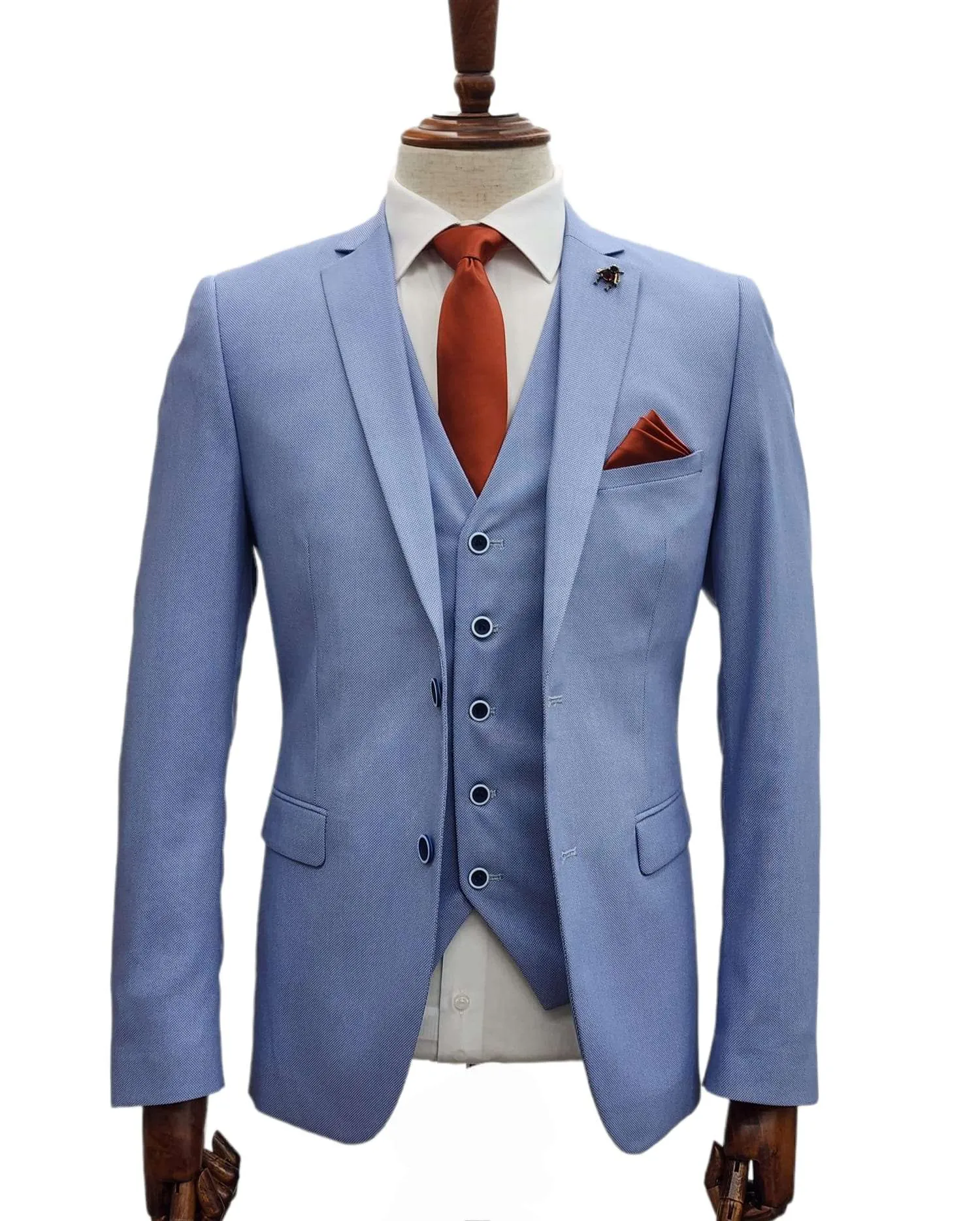 Giovanni Testi 2 Button 3Pc Slim Fit Suit GT2 V-H5130 L.BLUE