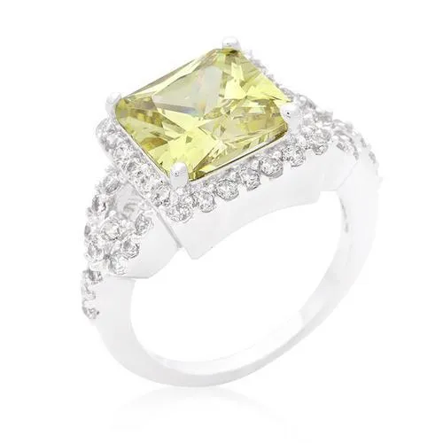 Halo Style Princess Cut Peridot Cocktail Ring