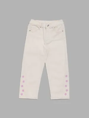 HOP Kids Off White Floral Printed Relaxed - Fit Mid - Rise Denim Jeans