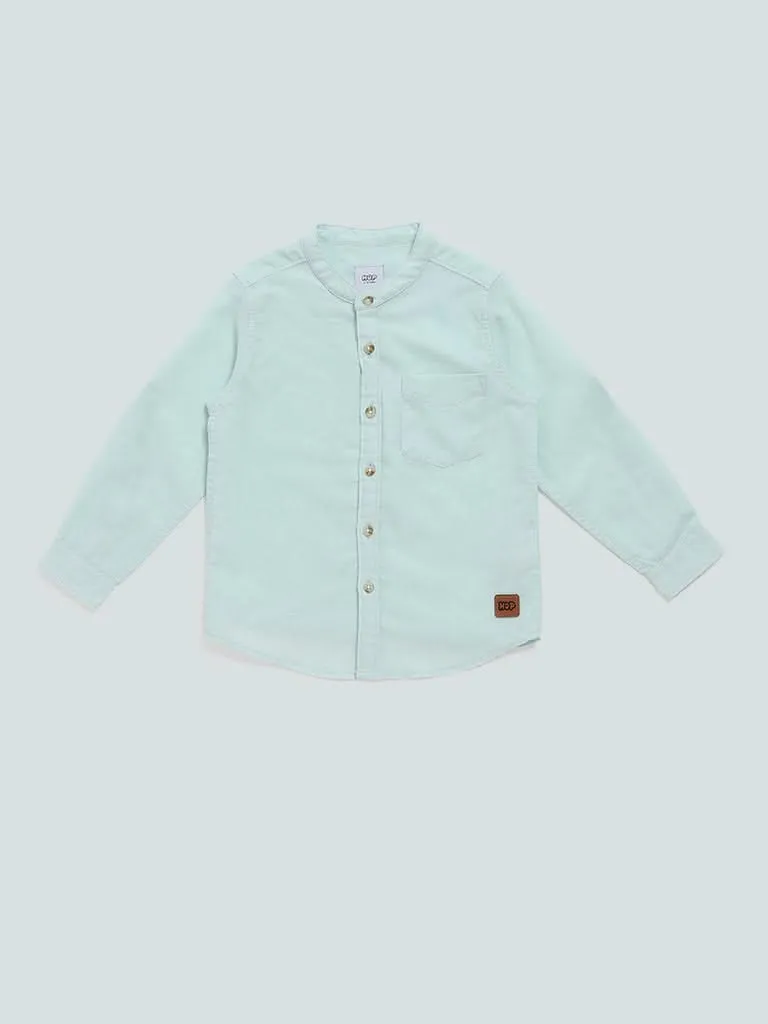 HOP Kids Solid Sky Blue Relaxed Fit Shirt