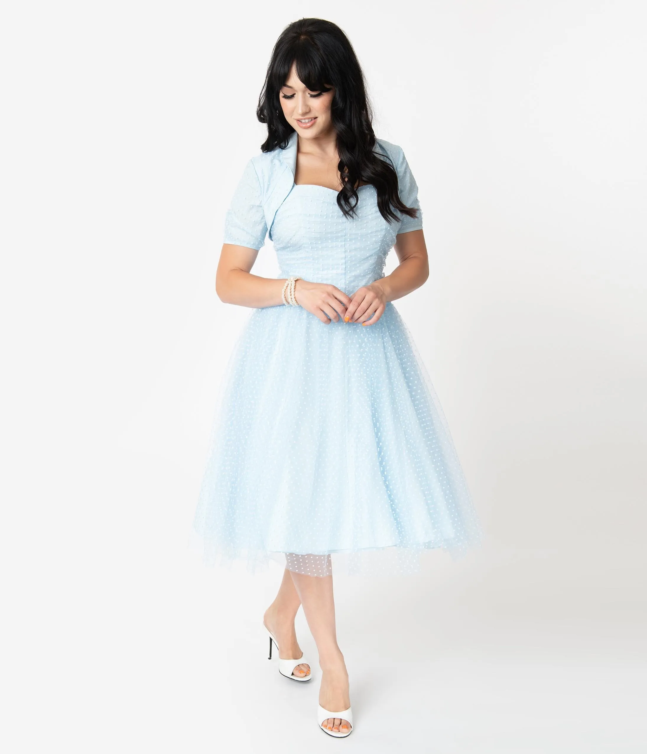 I Love Lucy x Unique Vintage Light Blue Honeymoon Swing Dress