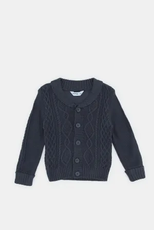 Infant Boys Charcoal Button Up Cable Cardigan