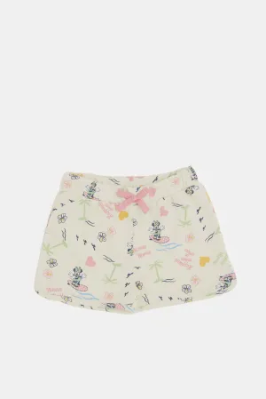 Infant Girls Beige Minnie Mouse Print Shorts