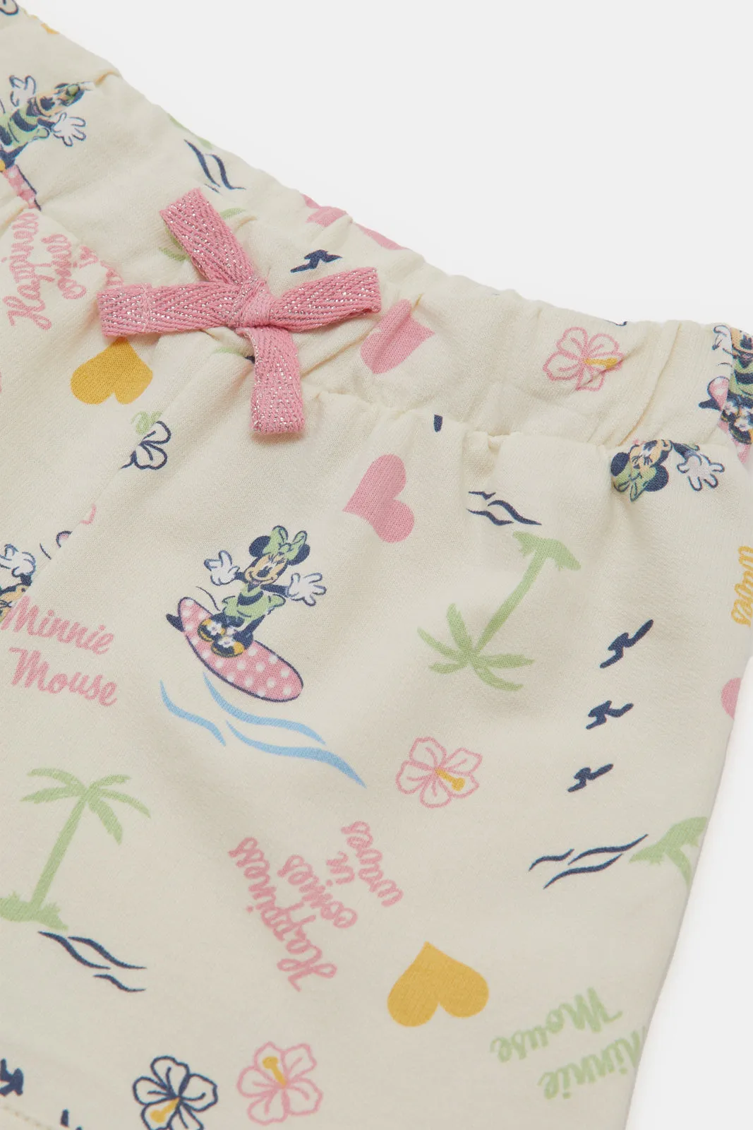 Infant Girls Beige Minnie Mouse Print Shorts