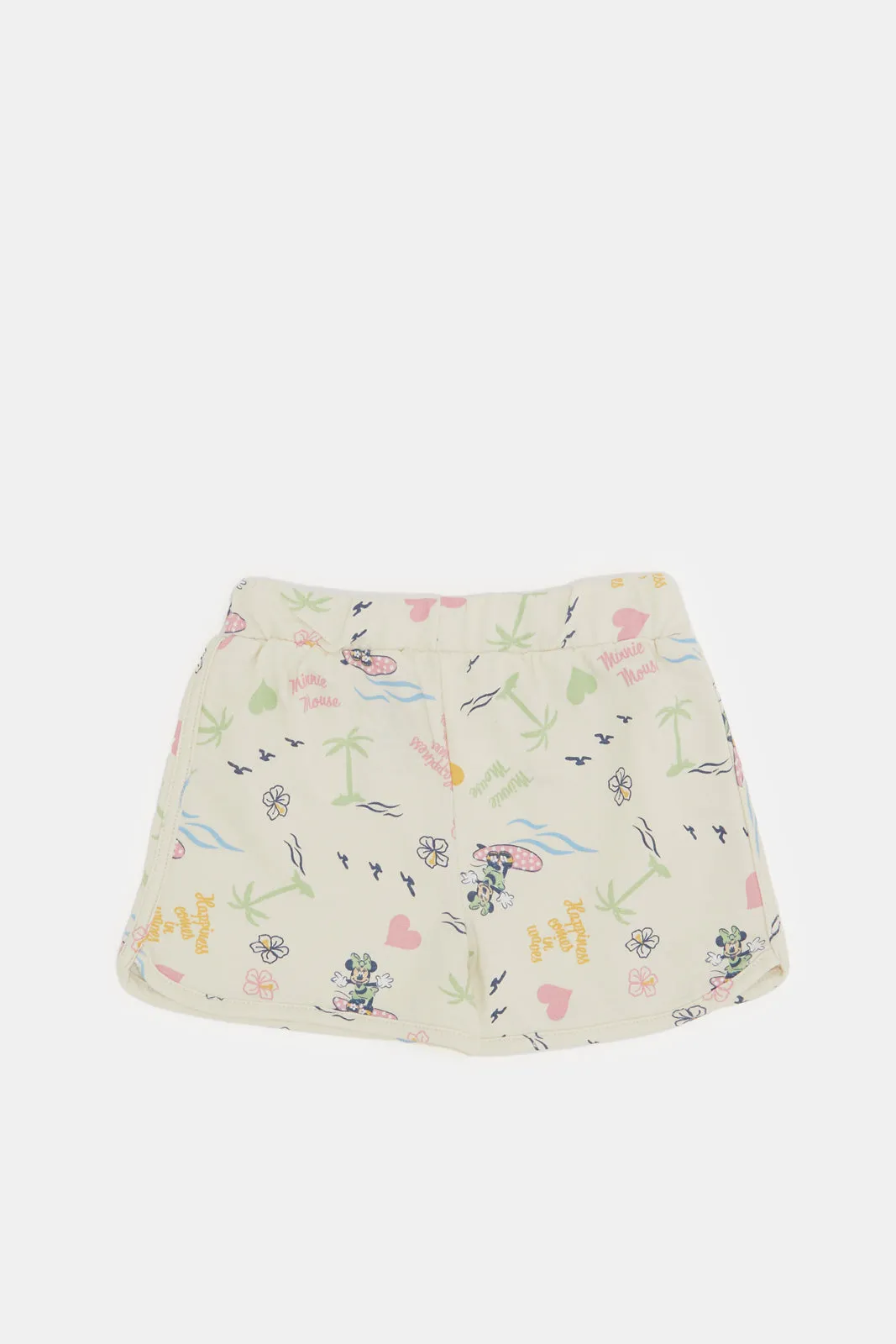 Infant Girls Beige Minnie Mouse Print Shorts