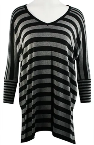 Karen Kane - Combo Stripe, Hi-Lo Hem, Long Sleeve, V-Neck Tunic Top