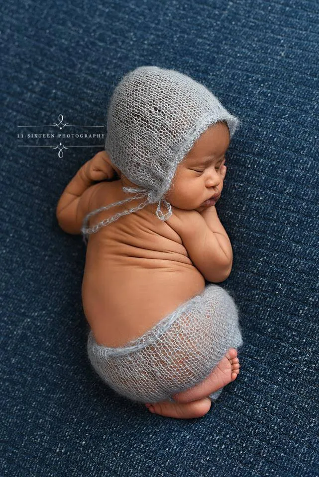 Light Blue Mohair Newborn Baby Pants and Hat Set