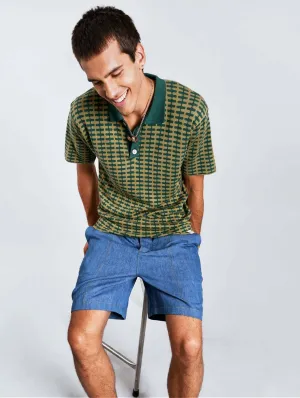 Mario Men's Linen Shorts | Blue Patchwork