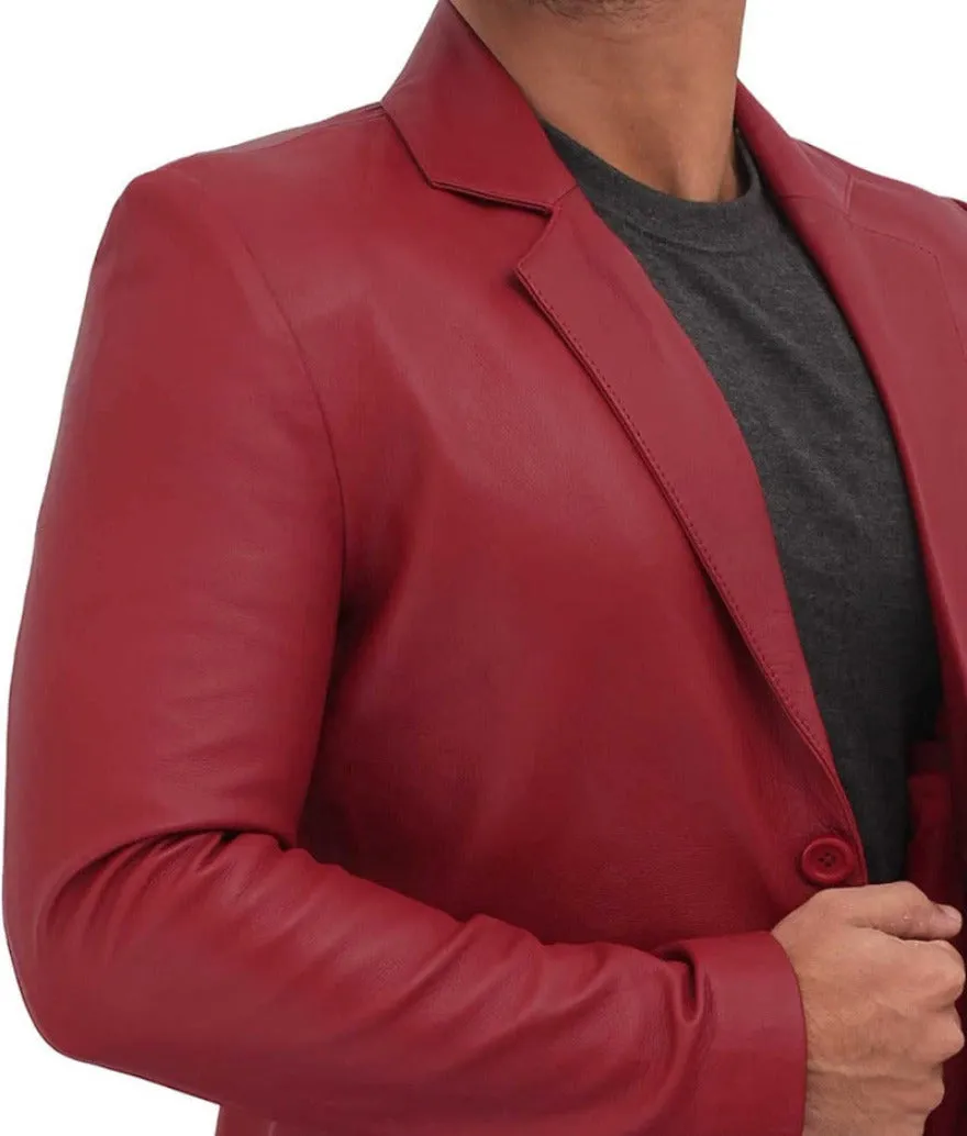 Maroon Leather Blazer | Genuine Nappa Sheepskin