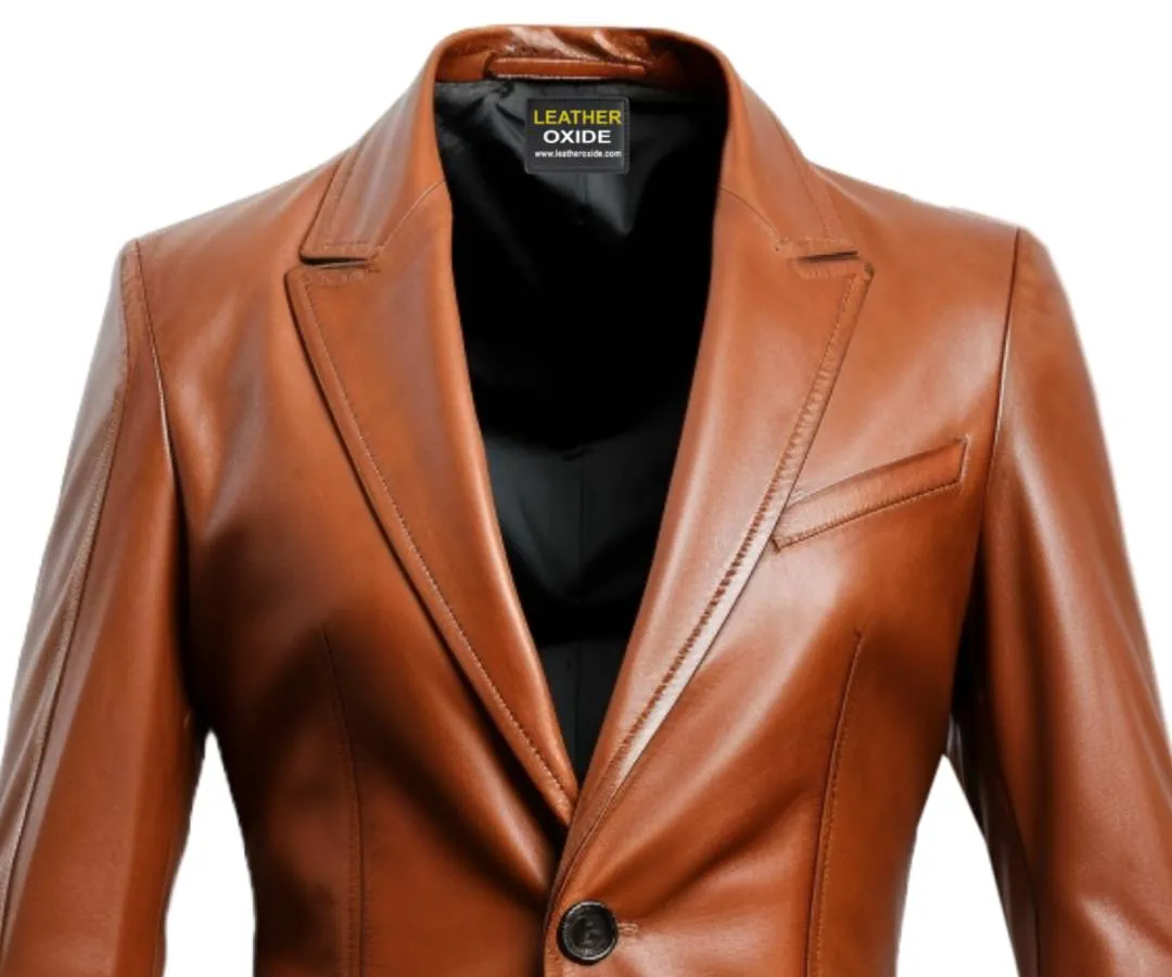 Men Brown Leather Blazer - Leather Blazer for Men