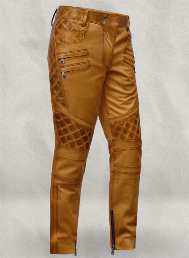 Men's Waxed Leather Biker Pants