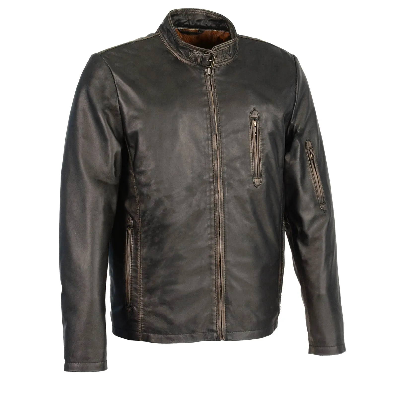 Milwaukee Leather SFM1855 Men's Black Brown Leather Moto Racer Jacket