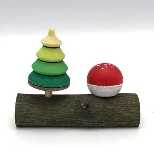 mushroom and tree top on log