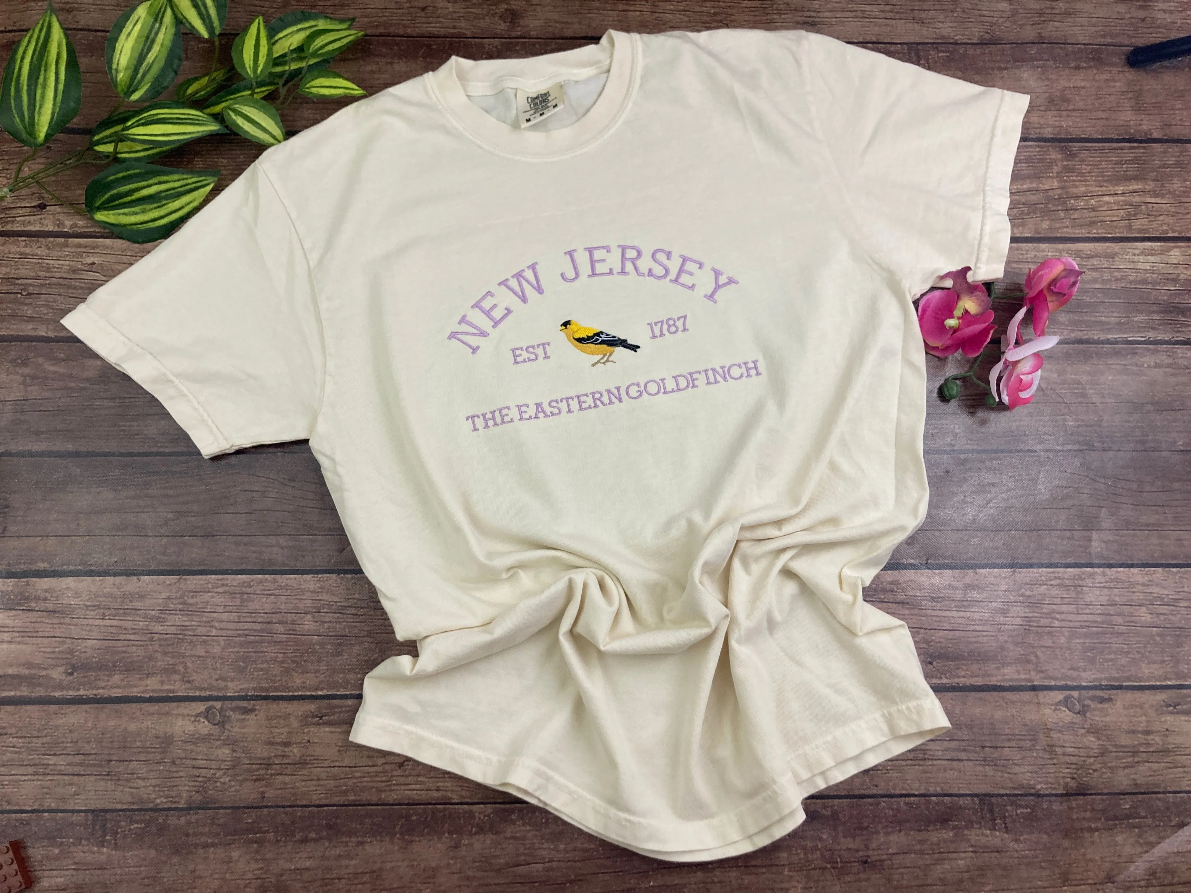 New Jersey State Bird - The Eastern Goldfinch NJ Embroidered Shirt - Mom - Grammy - Comfort Colors Embroidered - Mommy