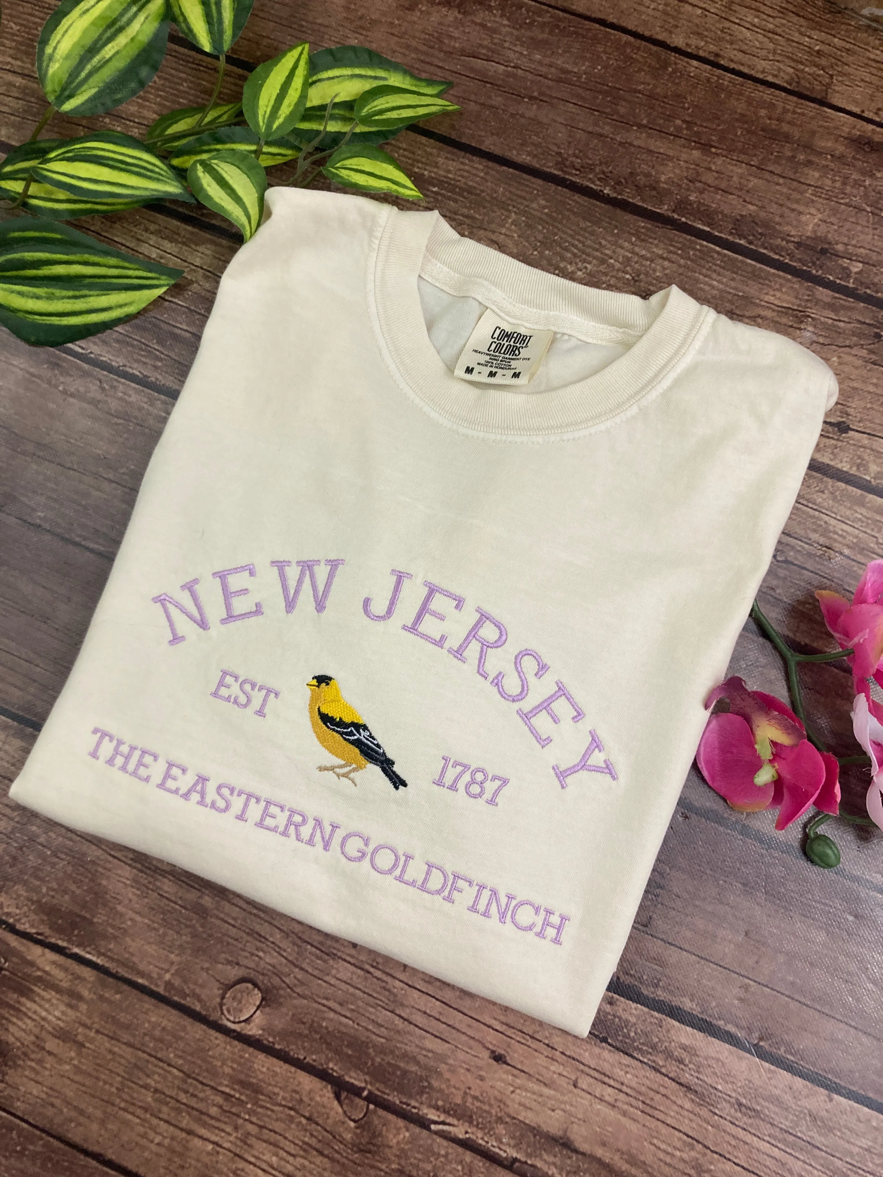 New Jersey State Bird - The Eastern Goldfinch NJ Embroidered Shirt - Mom - Grammy - Comfort Colors Embroidered - Mommy