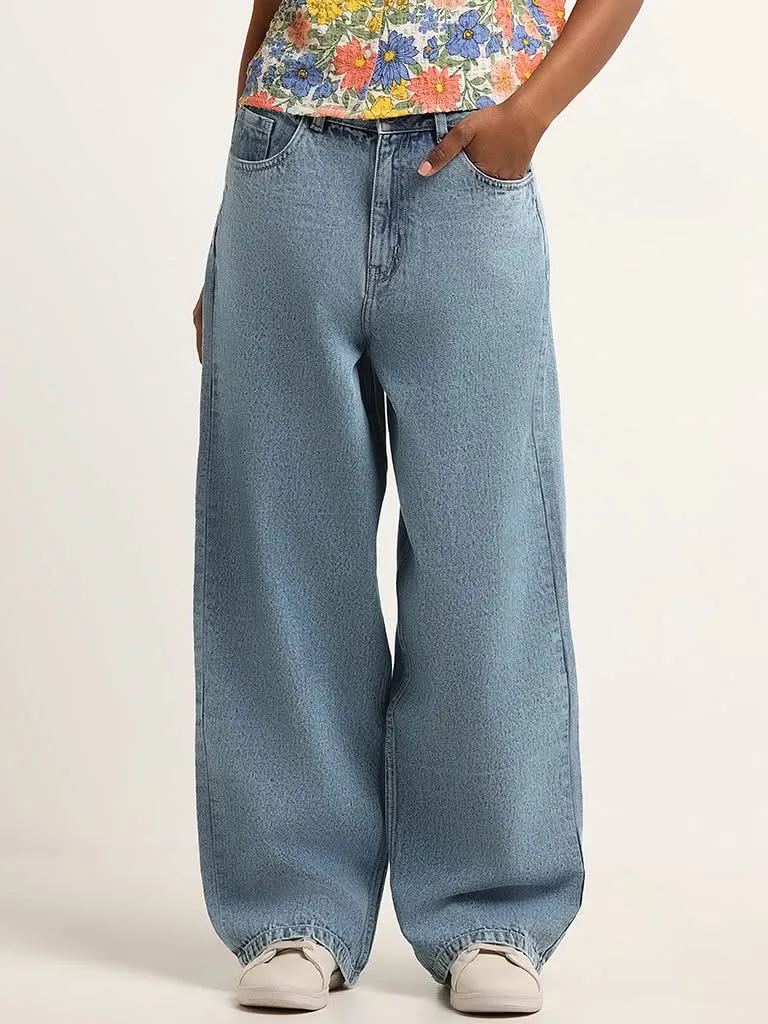 Nuon Blue Mid Rise Relaxed Fit Jeans