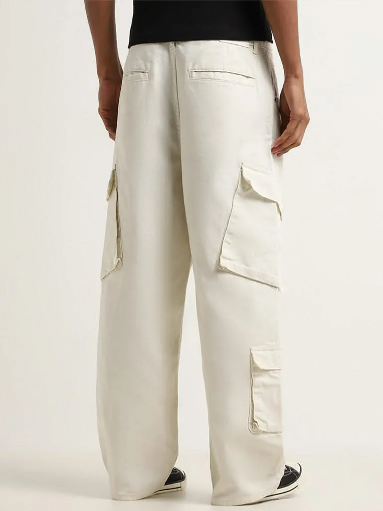 Nuon Off-White Mid Rise Relaxed Fit Jeans