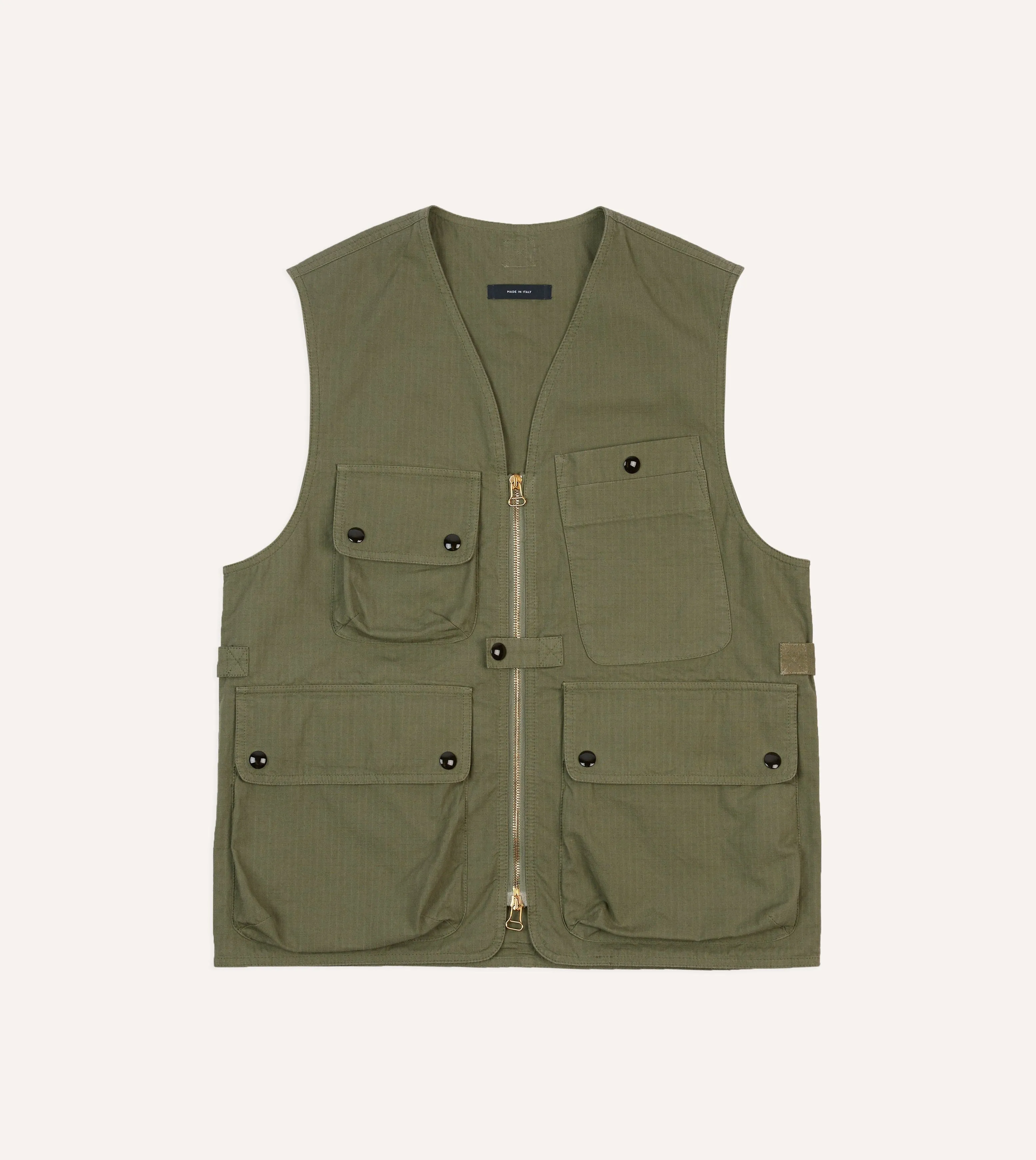 Olive Ripstop Cotton Fishing Vest