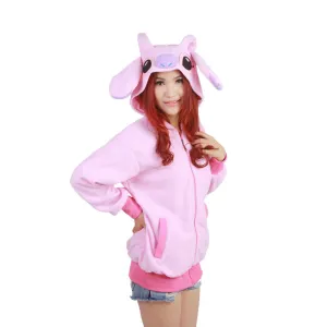 Pink Stitch Long Sleeve Cartoon Kigurumi Cotton Hoodie Coat Jacket