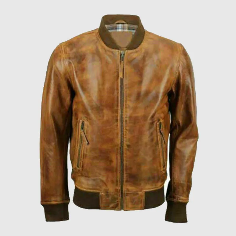 Premium Quality Men Biker Motorcycle Vintage Distressed Brown Leather Bomber Jacket Antique Coat