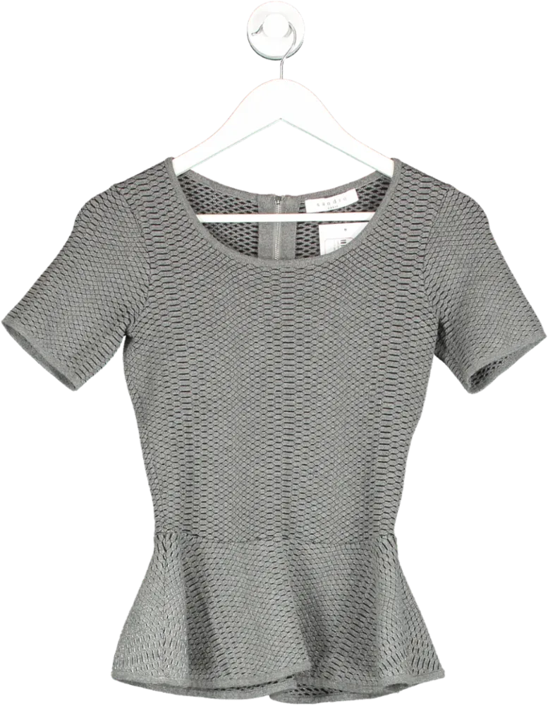 Sandro Grey Textured Peplum Top UK S