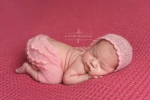 SET Pink Ruffles Mohair Newborn Pants and Bonnet Hat