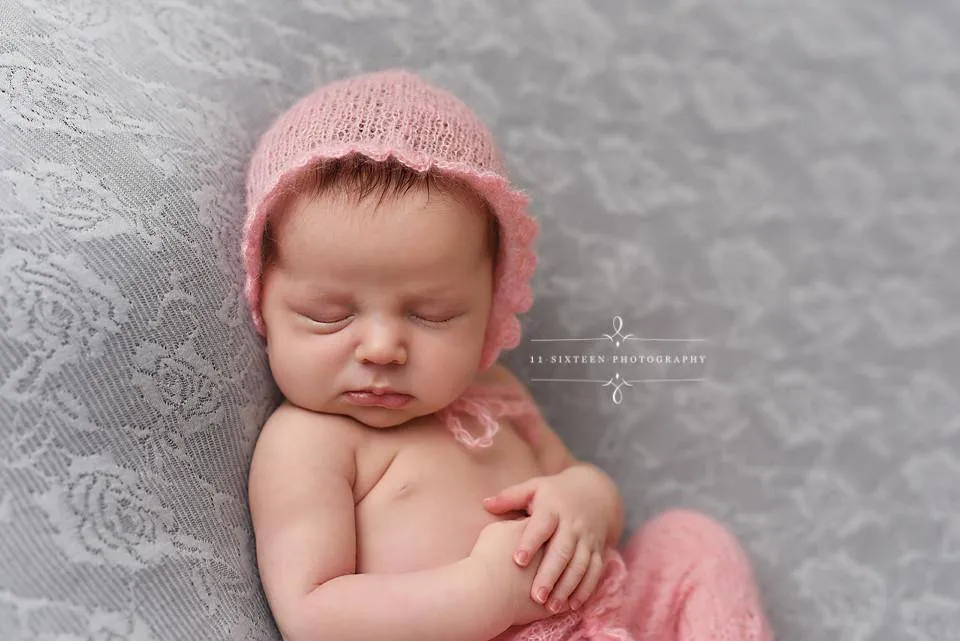 SET Pink Ruffles Mohair Newborn Pants and Bonnet Hat